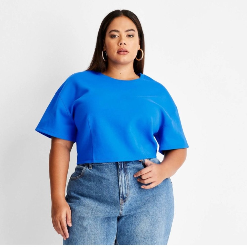 Plus Size Short Sleeve Boxy Crop T-Shirt-Future Collective Blue 4X NWOT 4